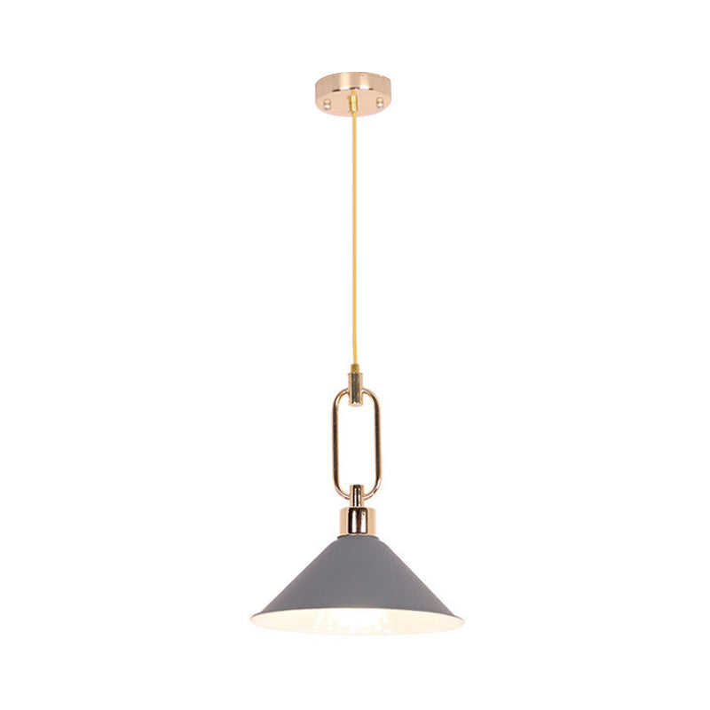 Macaron Cone Pendant Lamp Elegant Metal Ceiling Light With Rolled Edge Single Bulb And Buckle Top In