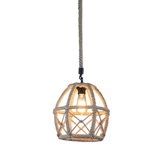 Rustic Flared Pendant Lamp With Natural Rope Suspension - Single-Bulb Light Fixture In Black/Brown