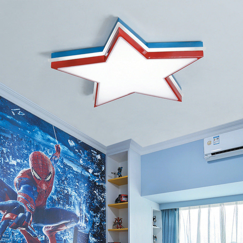 Kids Acrylic Led Flush Mount Ceiling Light In White For Boy’s Bedroom - Slim Panel Star Design