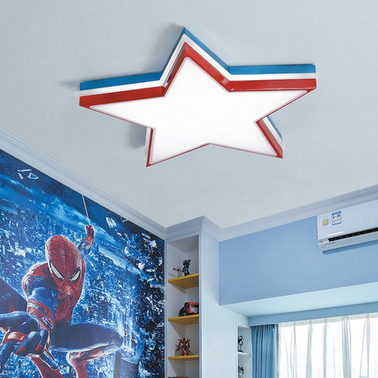 Kids Acrylic Led Flush Mount Ceiling Light In White For Boy’s Bedroom - Slim Panel Star Design