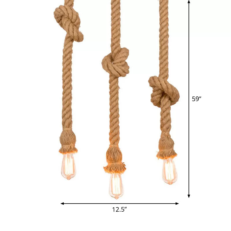 H Brown Naked Bulb Design Pendant Light With Rope Knot - Ideal For Kitchen Bar 39’/59’ Height