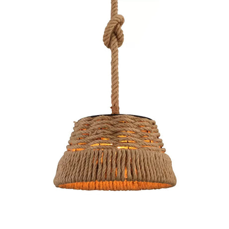 Rustic Hand-Weaved Tapered Pendant Light - Brown Finish