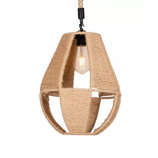 Hand-Woven Teardrop Pendant Light - Farmhouse Bistro Design In Brown