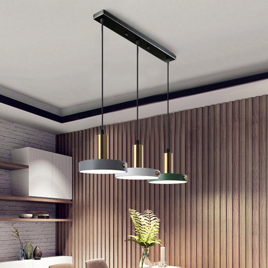 Nordic 3-Head Round Pendant Lamp In White/Grey/Green - Warm/White/3 Color Light