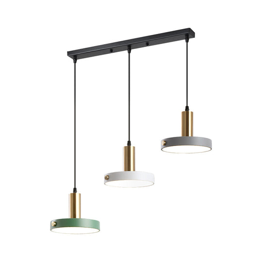 Nordic 3-Head Round Pendant Lamp In White/Grey/Green - Warm/White/3 Color Light