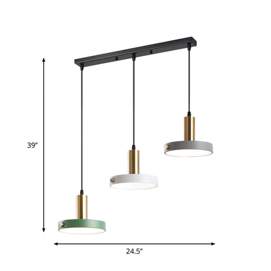 Nordic 3-Head Round Pendant Lamp In White/Grey/Green - Warm/White/3 Color Light