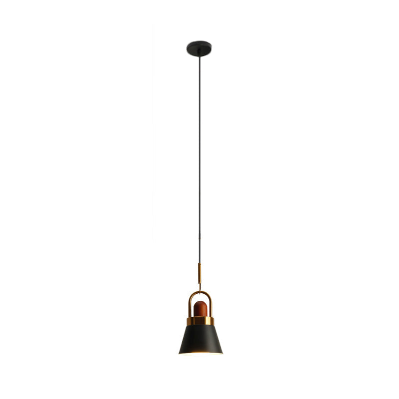 Tapered Shade Bedside Hanging Lamp - Single Macaron Pendant Light In Grey/White/Pink With Handle And