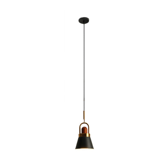 Tapered Shade Bedside Hanging Lamp - Single Macaron Pendant Light In Grey/White/Pink With Handle And