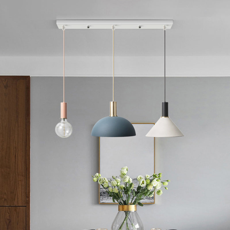 Metal Shaded Cluster Pendant Nordic Light With 3 Heads - White Round/Linear Canopy Warm/White