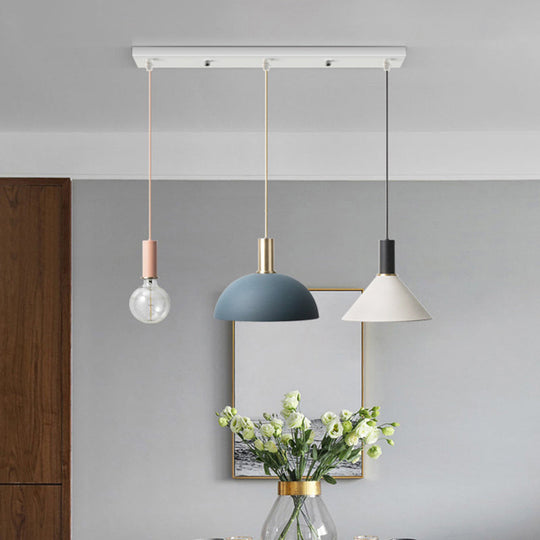 Metal Shaded Cluster Pendant Nordic Light With 3 Heads - White Round/Linear Canopy Warm/White