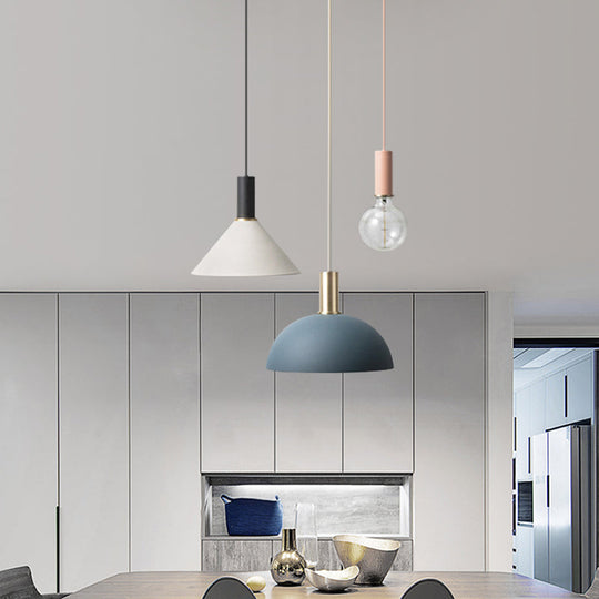 Metal Shaded Cluster Pendant Nordic Light With 3 Heads - White Round/Linear Canopy Warm/White