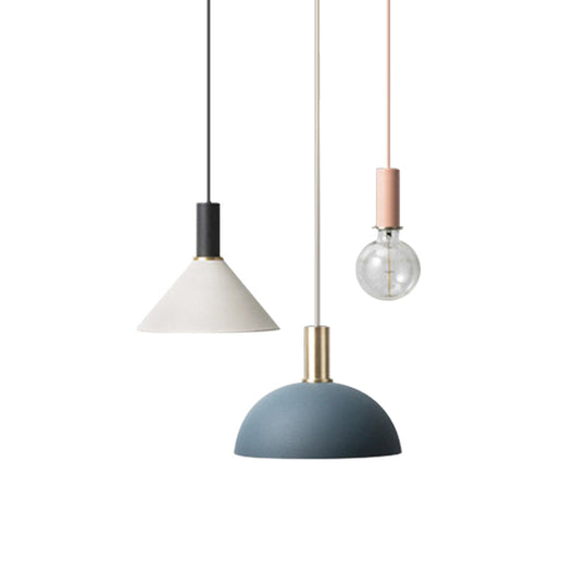 Metal Shaded Cluster Pendant Nordic Light With 3 Heads - White Round/Linear Canopy Warm/White