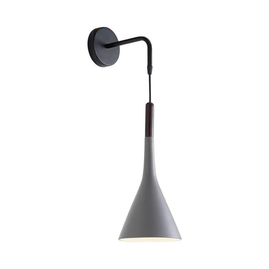 Nordic Iron Wall Mounted Funnel / Bell Antler Light Fixture In Grey For Bedroom - Warm/White