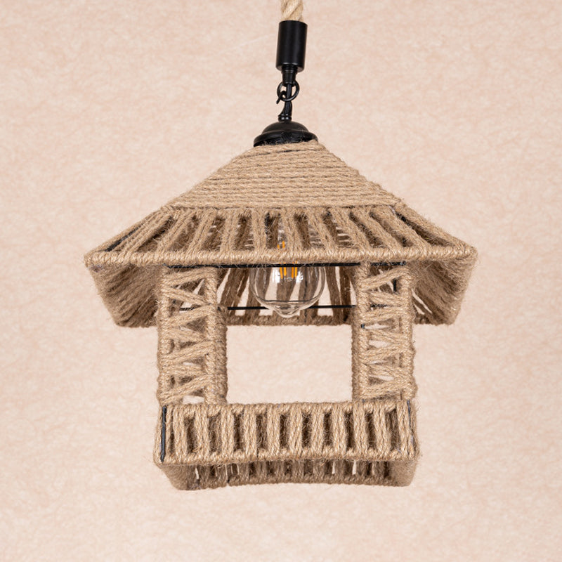 Hand-Woven Brown Rope Pendant Light For Rustic Restaurant Décor
