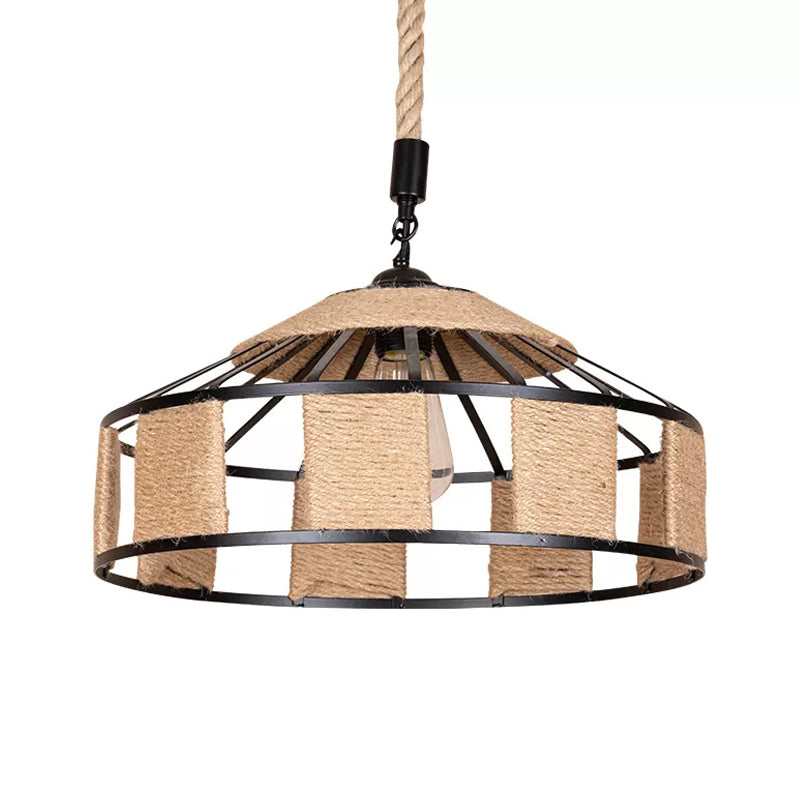 Rural Barn Pendant Light With Rustic Roped Design In Brown