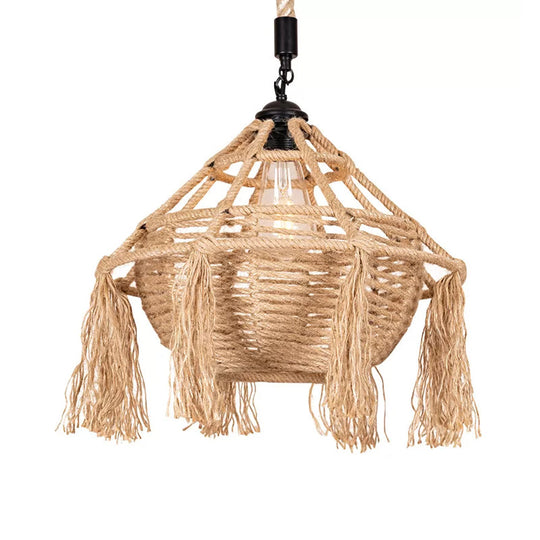 Rustic Droplet Pendant Light With Countryside Rope For Restaurants - Brown 1 Head