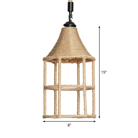 Rustic Rope Pendant Light For Dining Room - Booth Shaped Design Brown Finish Suspended Lighting
