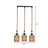 Cluster Pendant Light With Birdcage Design And Woven Rope In Brown - Available 3 Or 6 Heads