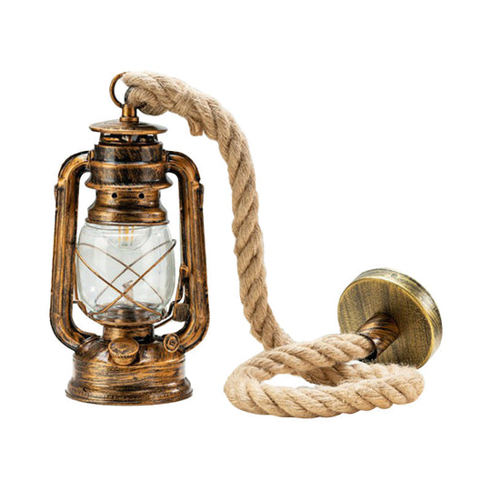 Copper/Gold/Bronze Kerosene Coastal Hanging Lamp With Clear Glass Shade - Bedside Pendulum Light