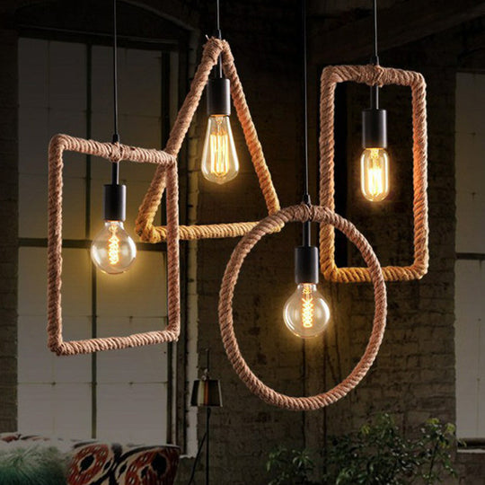Rustic 1-Light Pendant Lamp With Brown Rope Frame For Living Rooms