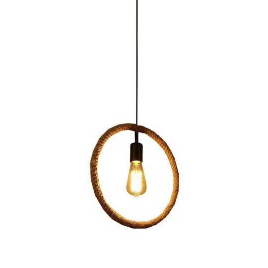 Rustic 1-Light Pendant Lamp With Brown Rope Frame For Living Rooms