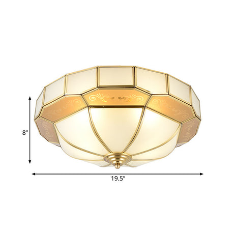 Colonial Milky Glass Bowl Ceiling Fixture 3/4-Bulb Living Room Flush Mount Lamp In Brass 16/19.5