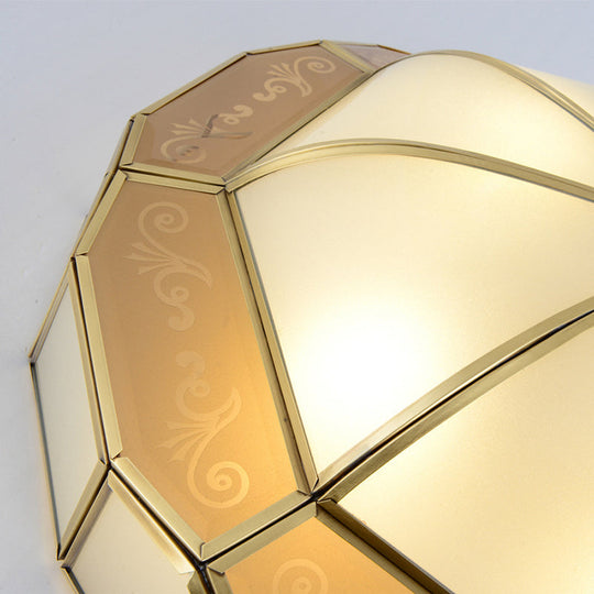 Colonial Milky Glass Bowl Ceiling Fixture 3/4-Bulb Living Room Flush Mount Lamp In Brass 16/19.5