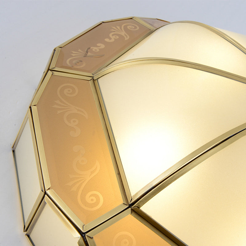 Colonial Milky Glass Bowl Ceiling Fixture 3/4-Bulb Living Room Flush Mount Lamp In Brass