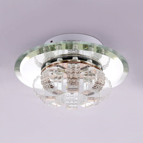 Clear Crystal Flush Mount Ceiling Light - Round Fixture / Warm