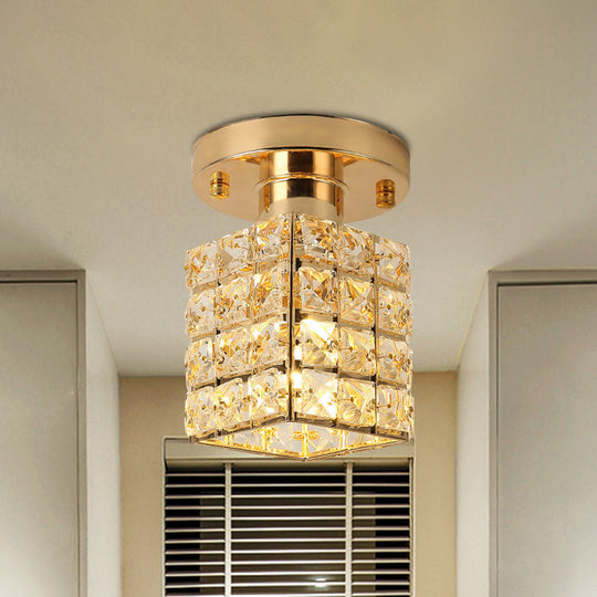 Modern Crystal Semi Flushmount Ceiling Light With Rectangle Block Shade