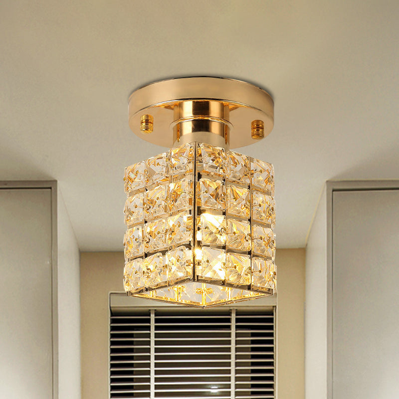 Modern Crystal Semi Flushmount Ceiling Light With Rectangle Block Shade