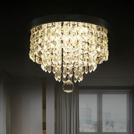Glamorous Crystal Drum Ceiling Light In Chrome - Flush Mount Fixture Clear / 12 Warm