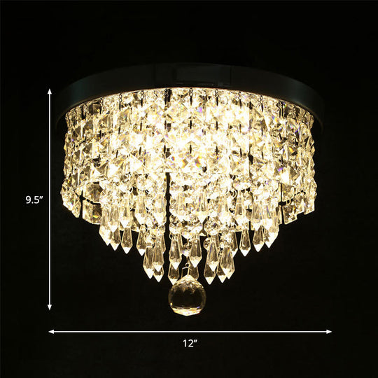Glamorous Crystal Drum Ceiling Light In Chrome - Flush Mount Fixture