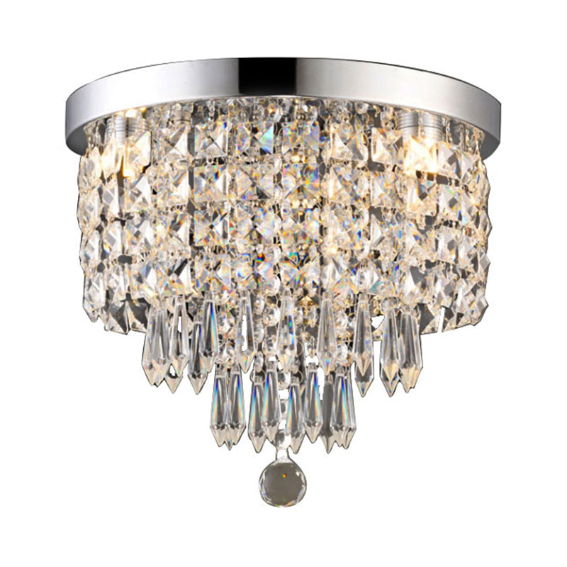 Glamorous Crystal Drum Ceiling Light In Chrome - Flush Mount Fixture
