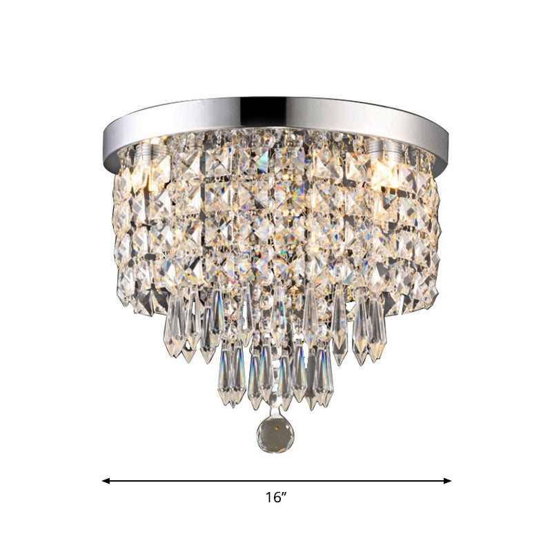 Glamorous Crystal Drum Ceiling Light In Chrome - Flush Mount Fixture
