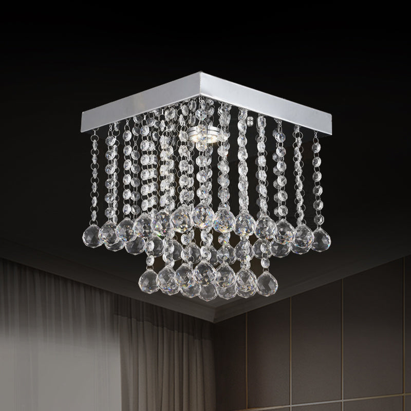 Chrome Crystal Flush Mount Ceiling Light Fixture With Cascading Balls Clear / 10