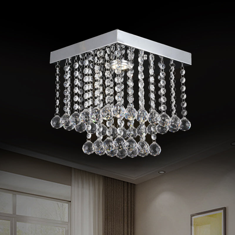 Chrome Crystal Flush Mount Ceiling Light Fixture With Cascading Balls