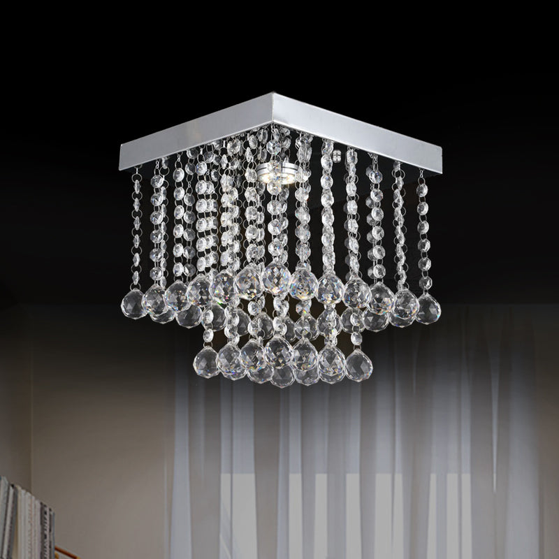 Chrome Crystal Flush Mount Ceiling Light Fixture With Cascading Balls