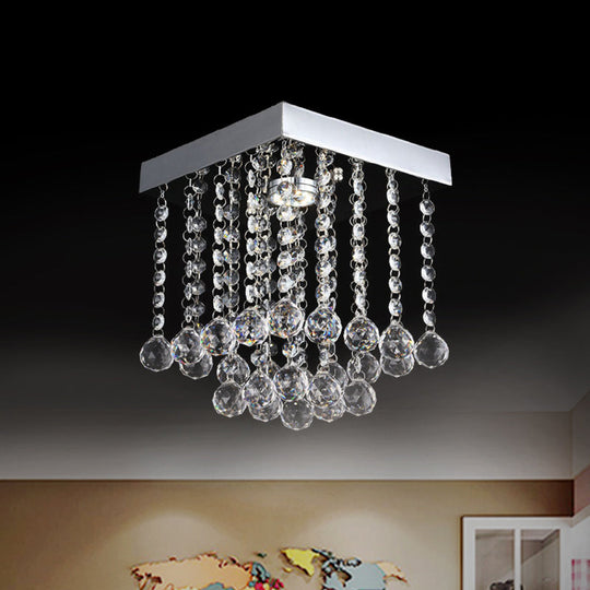 Chrome Crystal Flush Mount Ceiling Light Fixture With Cascading Balls