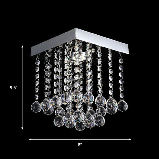 Chrome Crystal Flush Mount Ceiling Light Fixture With Cascading Balls