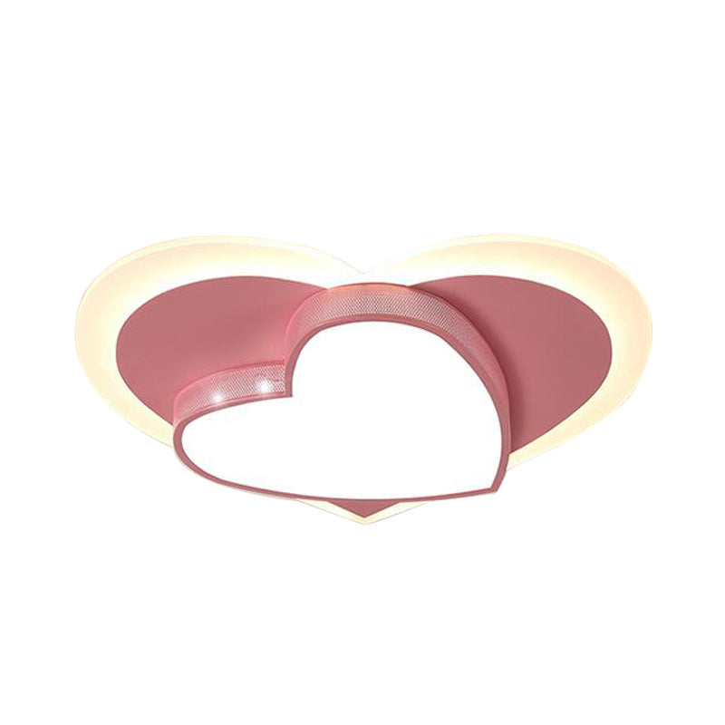 Adorable Pink Heart Led Ceiling Lamp For Girls Bedroom - Acrylic & Metal Construction