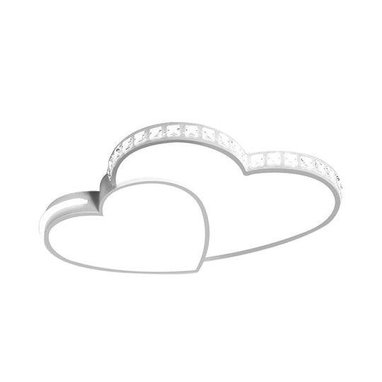Romantic Acrylic Double Heart Ceiling Light With Sparkling Led Crystals In White - Perfect For