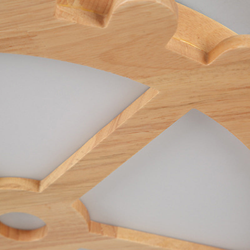 Beige Led Flush Mount Ceiling Lamp For Kids’ Bedroom - Lovely Wooden Design