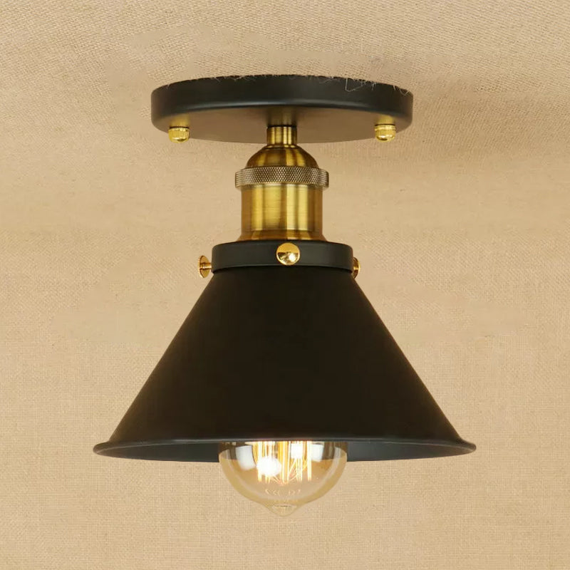 Industrial Iron Cone Shade 1 - Light Ceiling Lamp: Rust/Black/Copper Semi Mount Lighting Black -