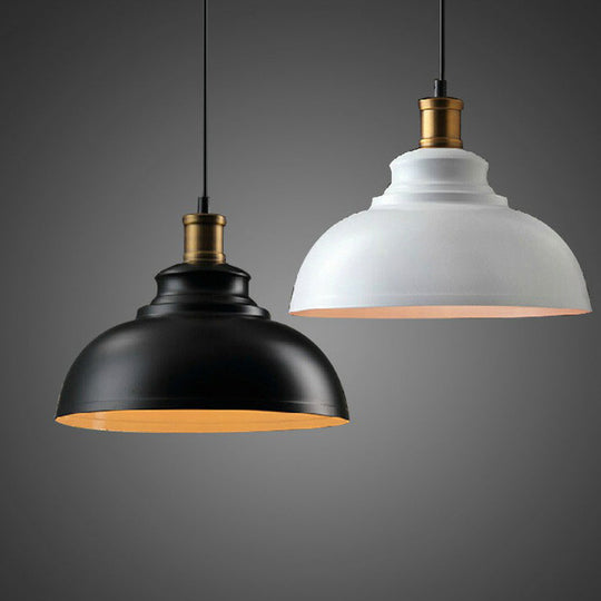 Industrial Bowl-Shaped Metal Ceiling Suspension Lamp - Single-Bulb Drop Pendant In Black/White