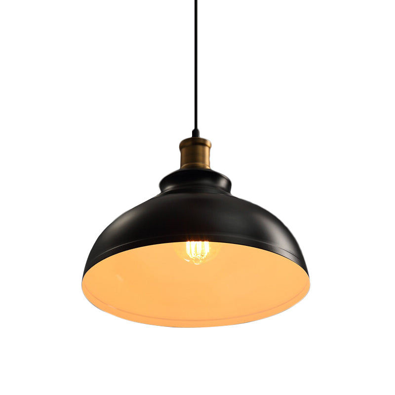 Industrial Bowl-Shaped Metal Ceiling Suspension Lamp - Single-Bulb Drop Pendant In Black/White