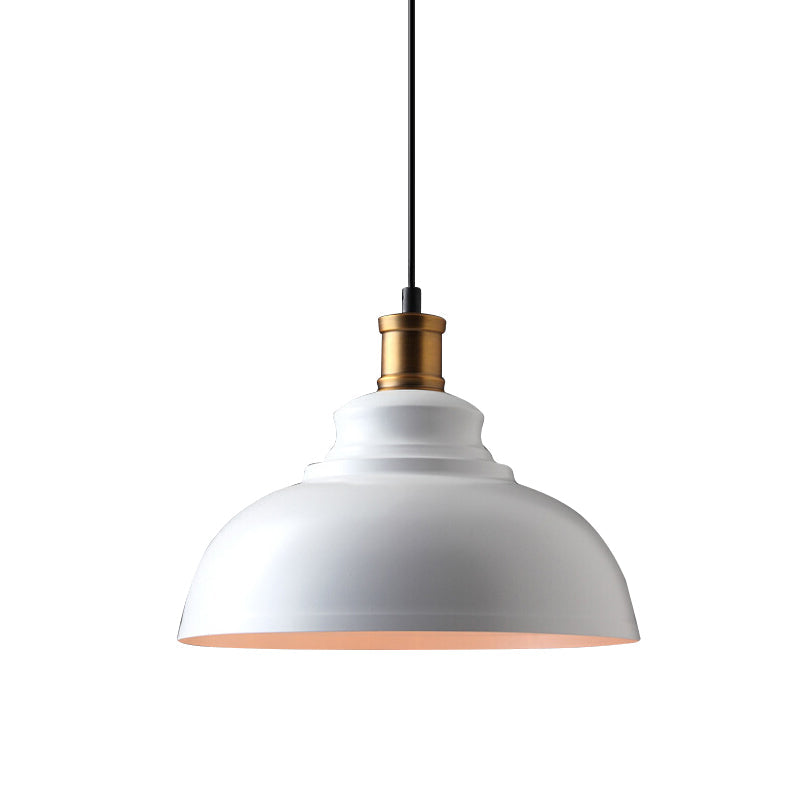 Industrial Bowl-Shaped Metal Ceiling Suspension Lamp - Single-Bulb Drop Pendant In Black/White