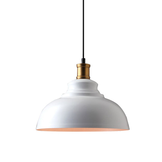 Industrial Bowl-Shaped Metal Ceiling Suspension Lamp - Single-Bulb Drop Pendant In Black/White