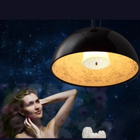 Hemispherical Resin Pendant Light 16’/23’ – Single Living Room Lamp In Black/White With