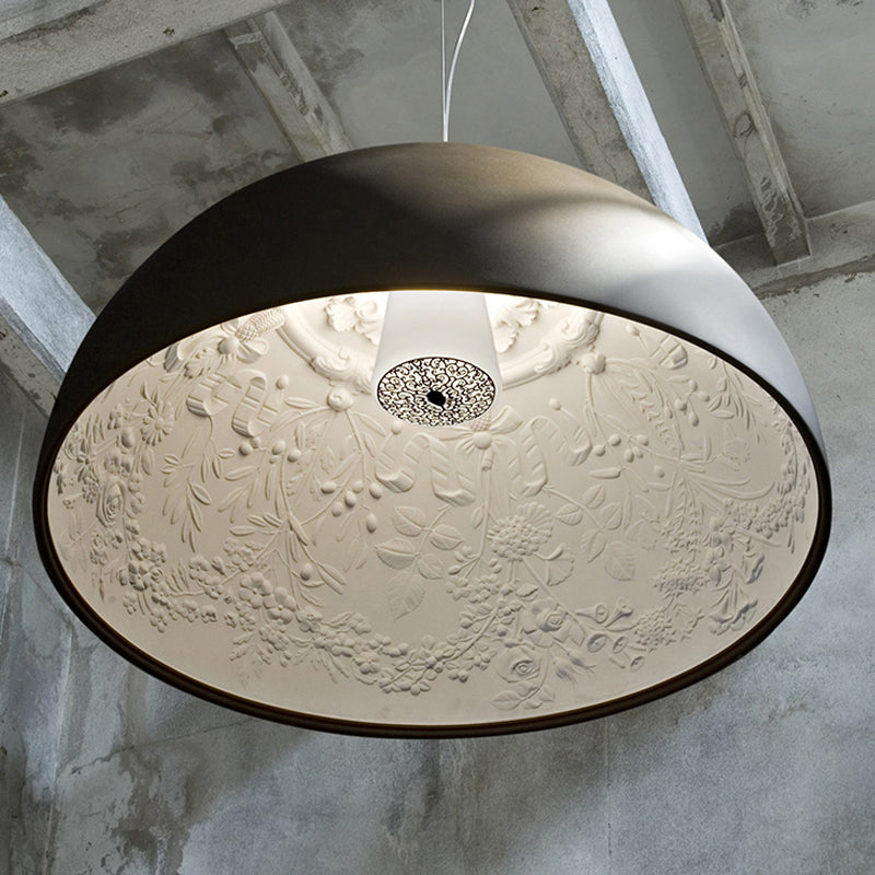 Hemispherical Resin Pendant Light 16’/23’ – Single Living Room Lamp In Black/White With